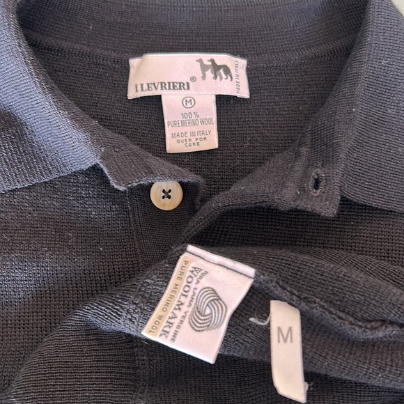 I Levrieri Black Merino Wool Sweater Medium Polo Style Long Sleeves Buttons - Picture 4 of 5